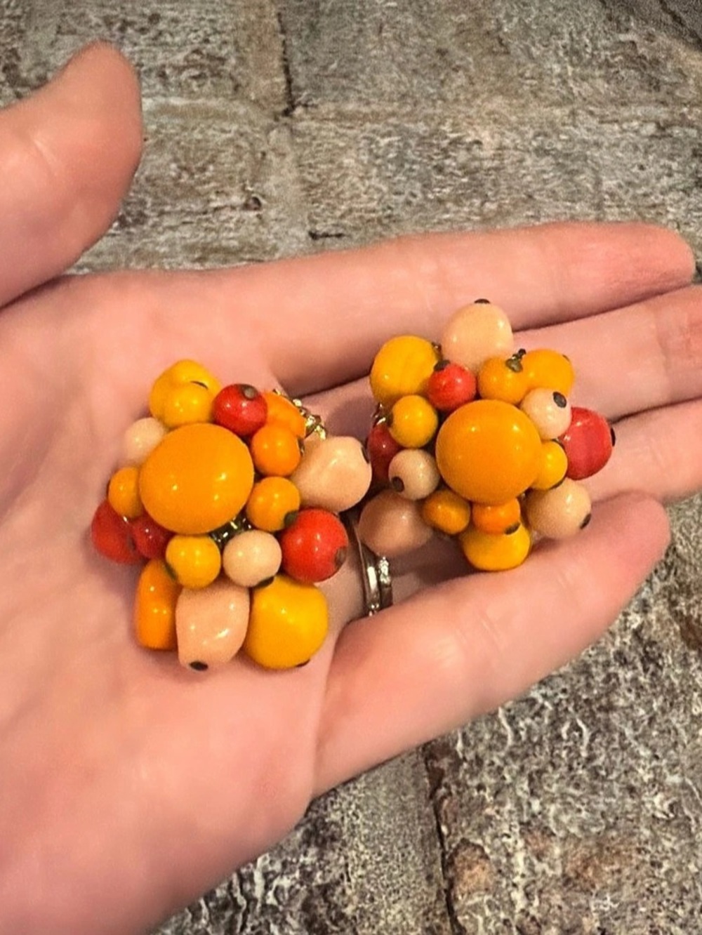 Vintage Fruit Salad Multicolor Beaded Clip-On Earrings